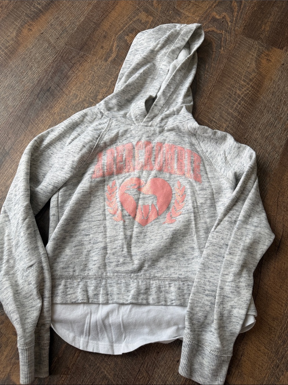 abercrombie kids Gray Pullover Hoodie with Pink Heart Graphic